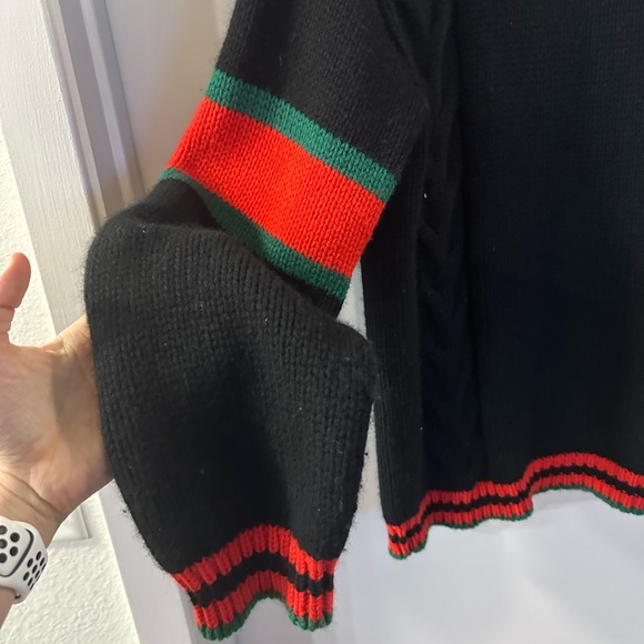 Gucci Men Black Web Striped Wool Cable Knit - Small (oversized) - Picture 12 of 13